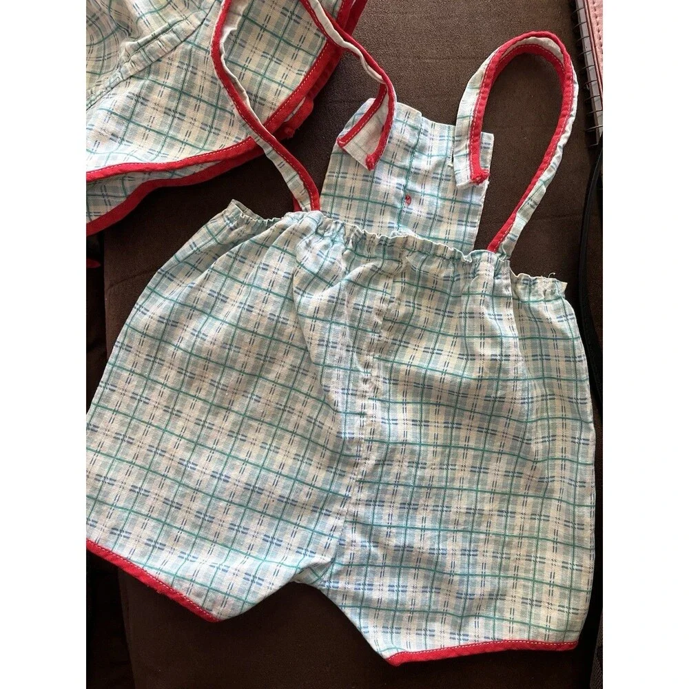 Vintage 1970s baby doll romper. Blue and white plaid.